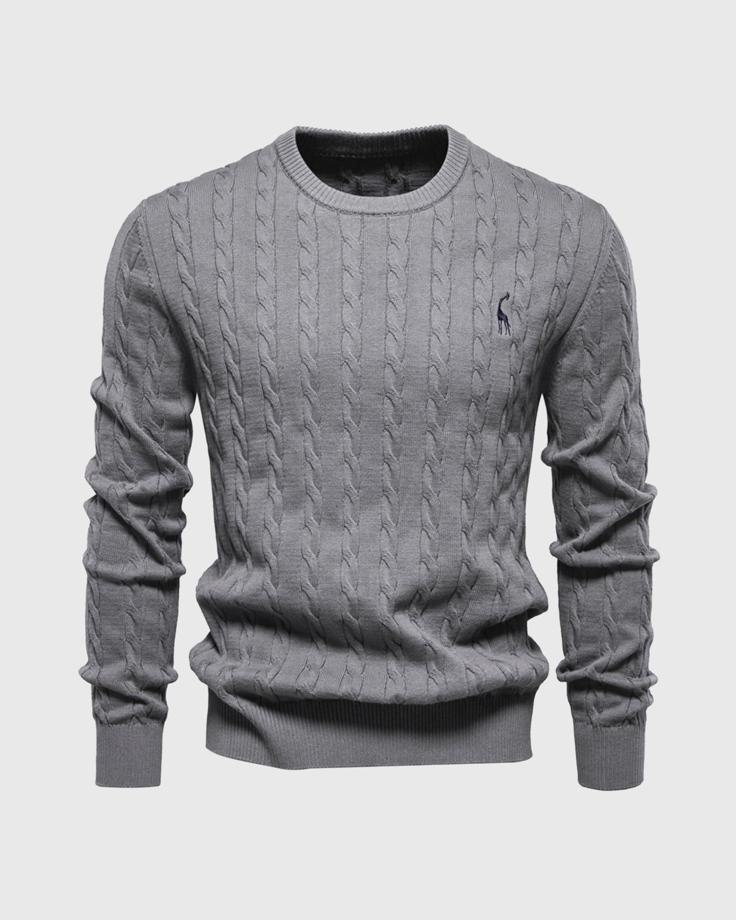 Theodore Cotton Cable Knit Pullover Sweater | Crewneck Ribbed Trim Sweater