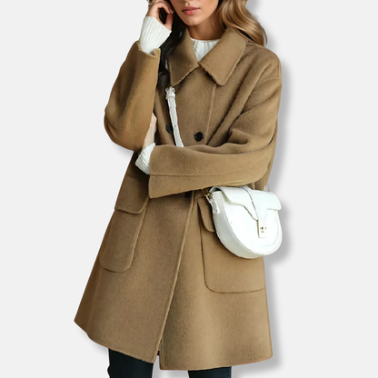 Rosie Wool Double-Breasted Coat | Loose Fit Mid-Thigh Coat