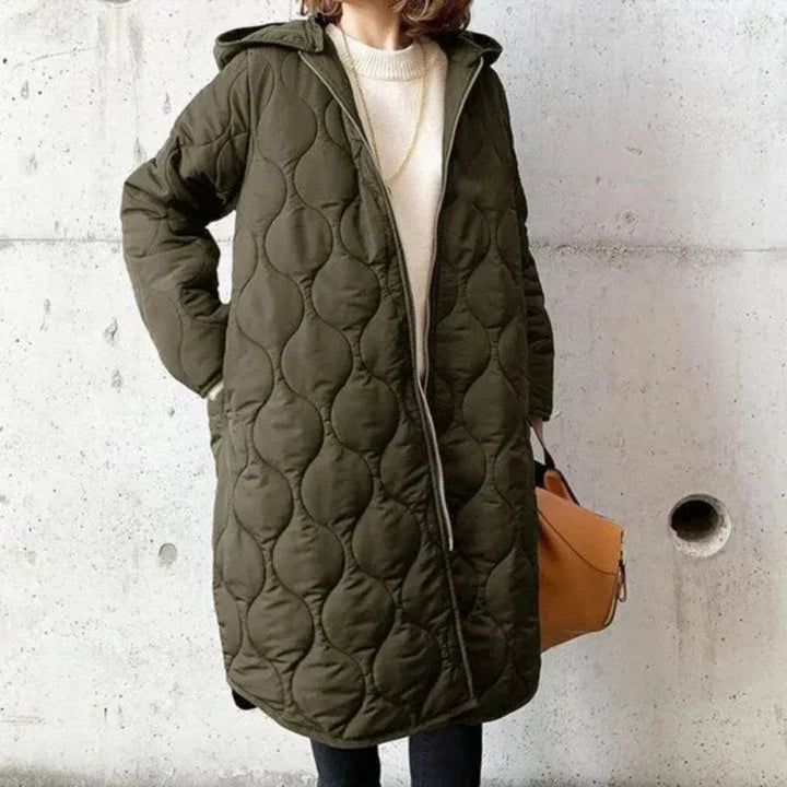 Isla Quilted Coat | Oversized Hooded Knee-Length Coat