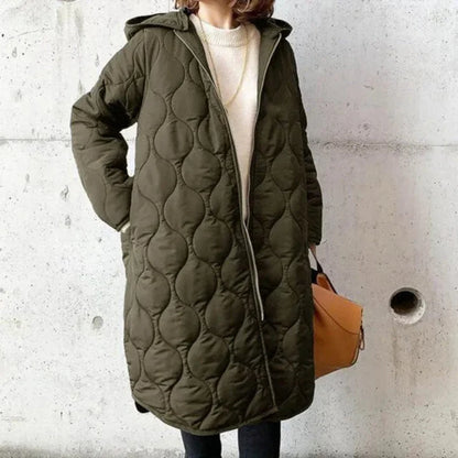 Isla Quilted Coat | Oversized Hooded Knee-Length Coat