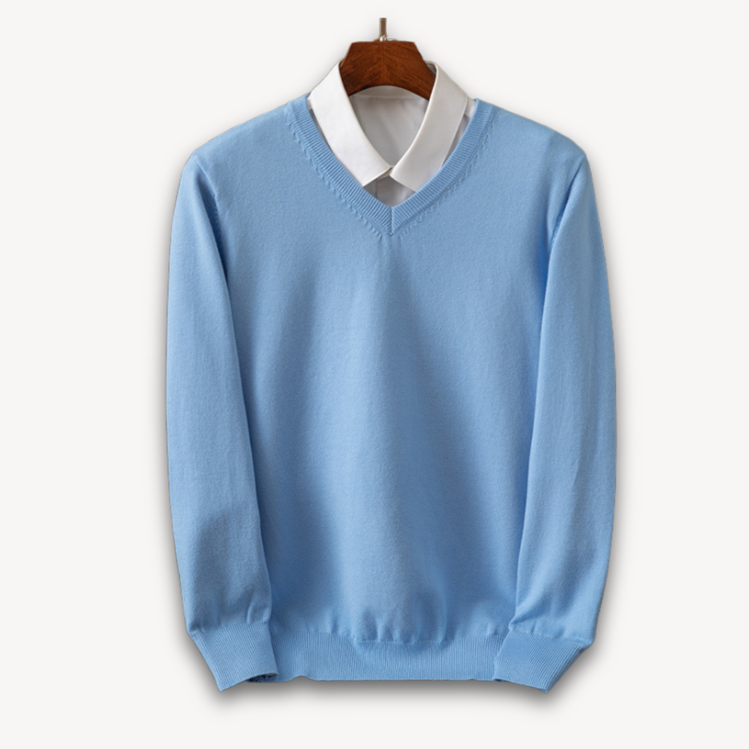 Joshua Wool V-Neck Sweater | Slim Fit Ribbed Trim Sweater