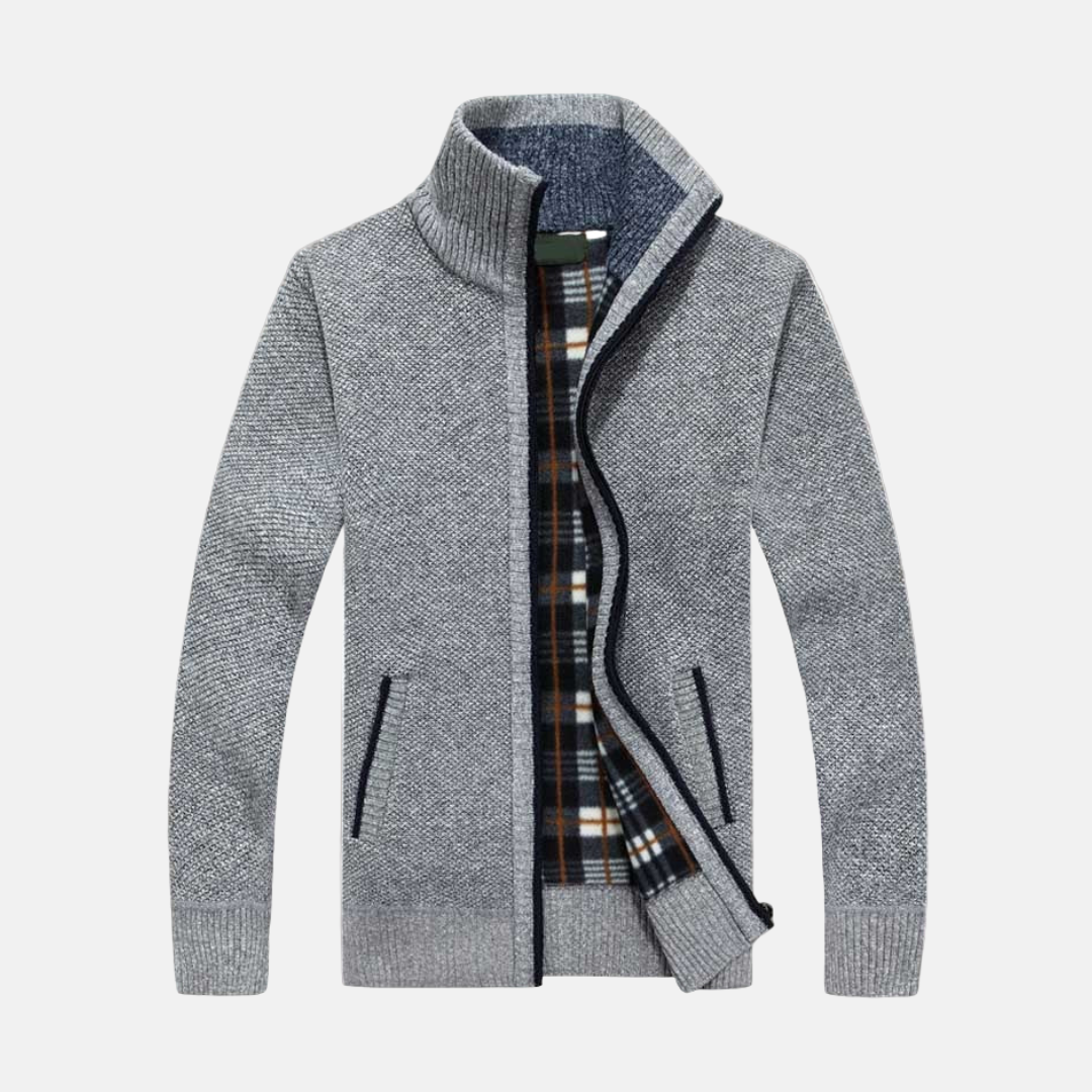 Freddie Cotton Check Sweater Jacket | Stand Collar Zip Jacket