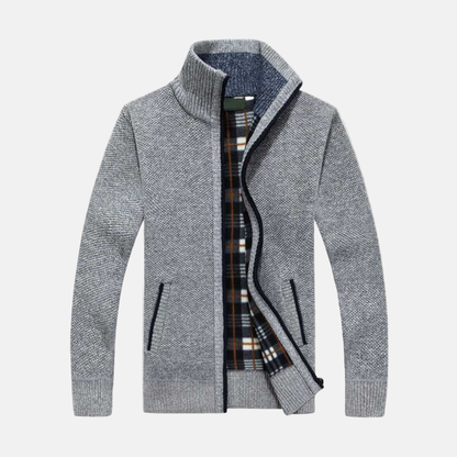Freddie Cotton Check Sweater Jacket | Stand Collar Zip Jacket
