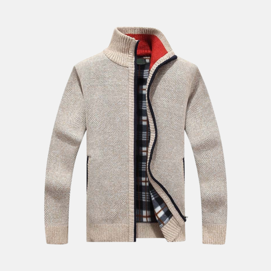 Freddie Cotton Check Sweater Jacket | Stand Collar Zip Jacket