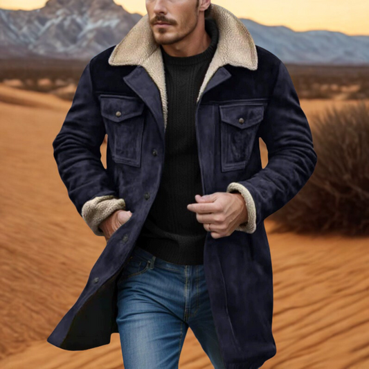 Oscar Suede Coat | Fleece Collar Mid-Thigh Coat