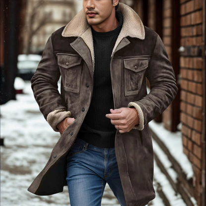 Oscar Suede Coat | Fleece Collar Mid-Thigh Coat