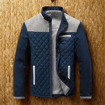 Men’s Quilted Jacket – Slim Fit – Hybrid Texture – Stand Collar – Snap Button Closure