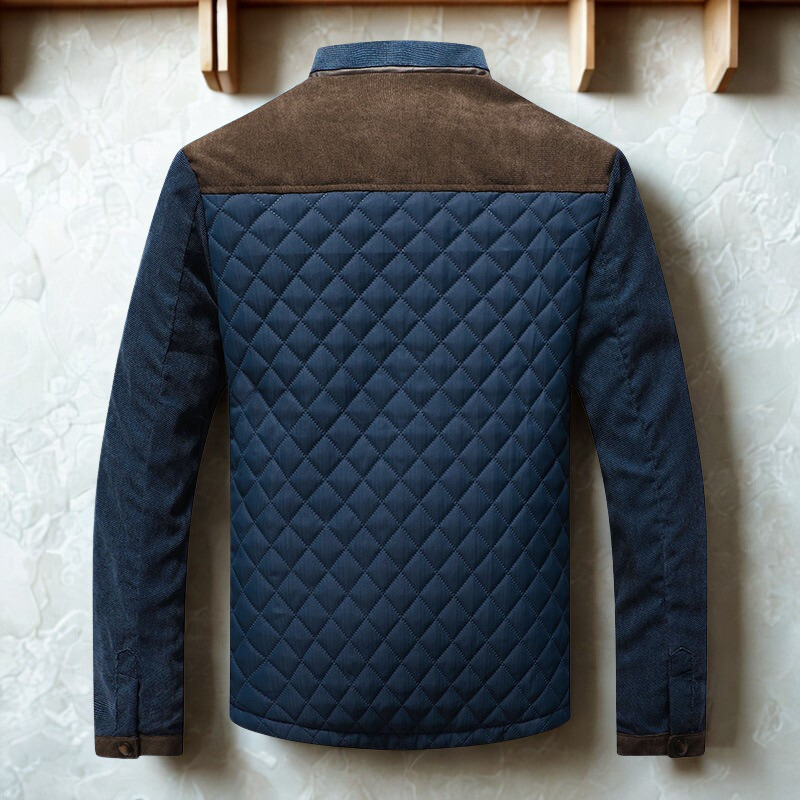 Men’s Quilted Jacket – Slim Fit – Hybrid Texture – Stand Collar – Snap Button Closure