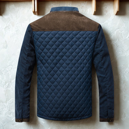 Men’s Quilted Jacket – Slim Fit – Hybrid Texture – Stand Collar – Snap Button Closure