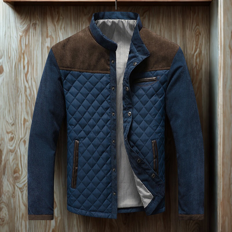 Men’s Quilted Jacket – Slim Fit – Hybrid Texture – Stand Collar – Snap Button Closure