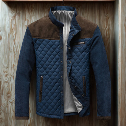 Men’s Quilted Jacket – Slim Fit – Hybrid Texture – Stand Collar – Snap Button Closure