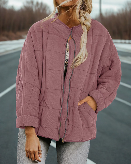 Amelia Cotton Quilted Bomber Jacket | Oversized Stand-Up Collar Jacket
