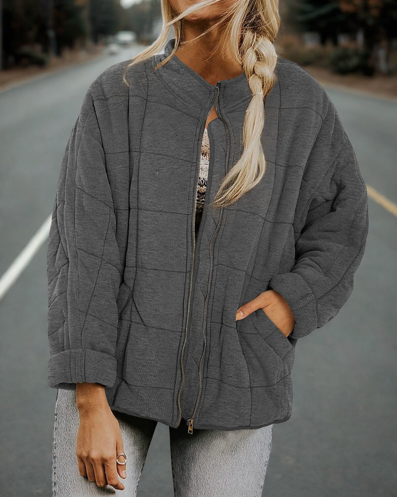 Amelia Cotton Quilted Bomber Jacket | Oversized Stand-Up Collar Jacket