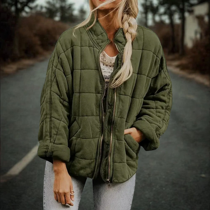Amelia Cotton Quilted Bomber Jacket | Oversized Stand-Up Collar Jacket