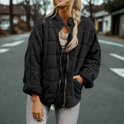 Amelia Cotton Quilted Bomber Jacket | Oversized Stand-Up Collar Jacket