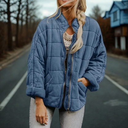 Amelia Cotton Quilted Bomber Jacket | Oversized Stand-Up Collar Jacket
