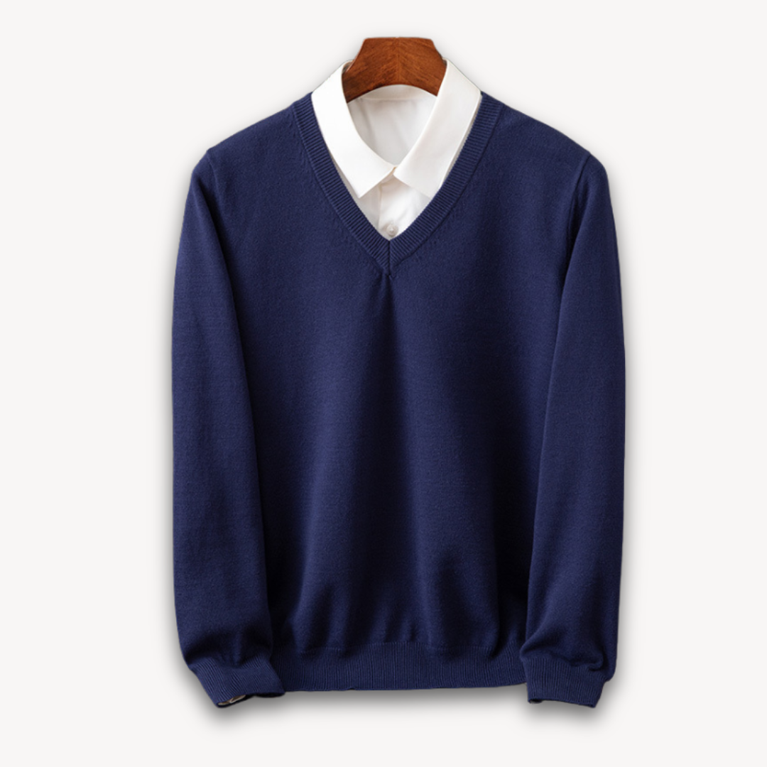 Joshua Wool V-Neck Sweater | Slim Fit Ribbed Trim Sweater