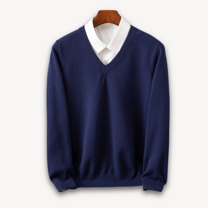 Joshua Wool V-Neck Sweater | Slim Fit Ribbed Trim Sweater