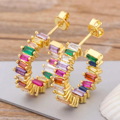 Rainbow Zirconia Earrings in Gold