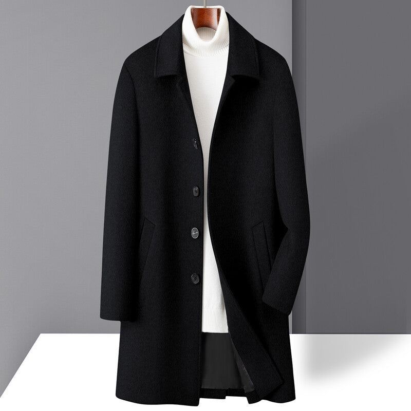 Archie Wool Knee-Length Coat | Notch Lapel Button Front Coat
