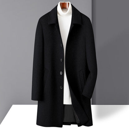 Archie Wool Knee-Length Coat | Notch Lapel Button Front Coat