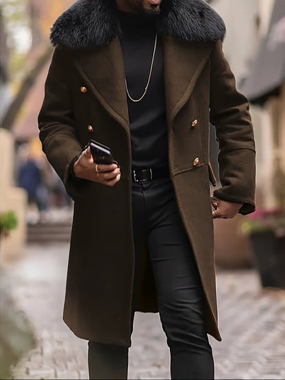 George Wool Double-Breasted Overcoat | Fur Collar Mid-Thigh Overcoat