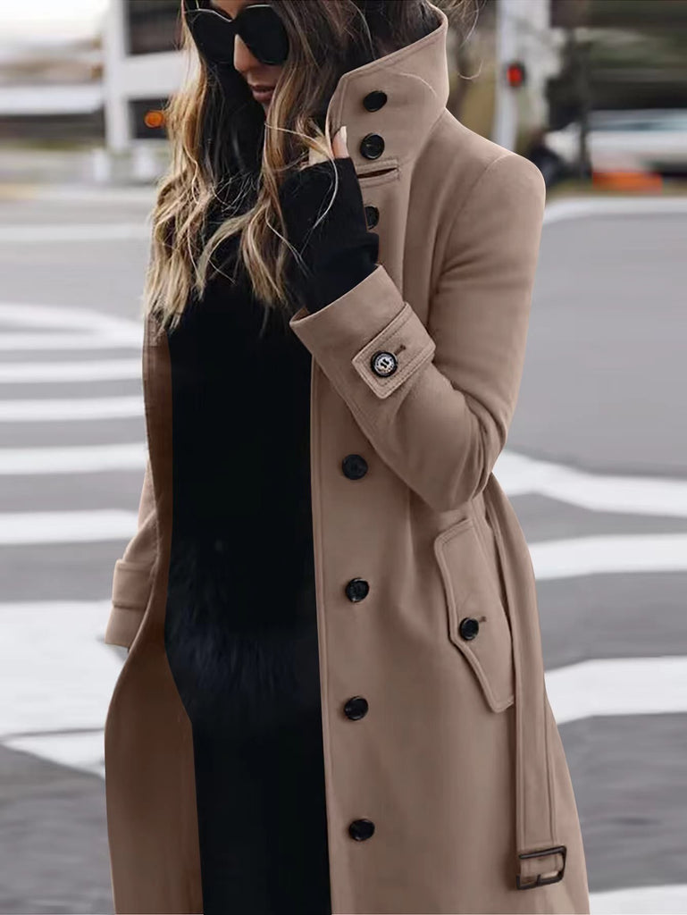 Isabella Wool Tailored Trench Coat | Belted High Collar Coat
