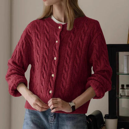 Isabella Wool Cable Knit Cardigan | Cropped Button Front Cardigan