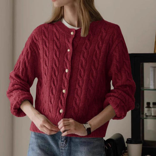 Isabella Wool Cable Knit Cardigan | Cropped Button Front Cardigan