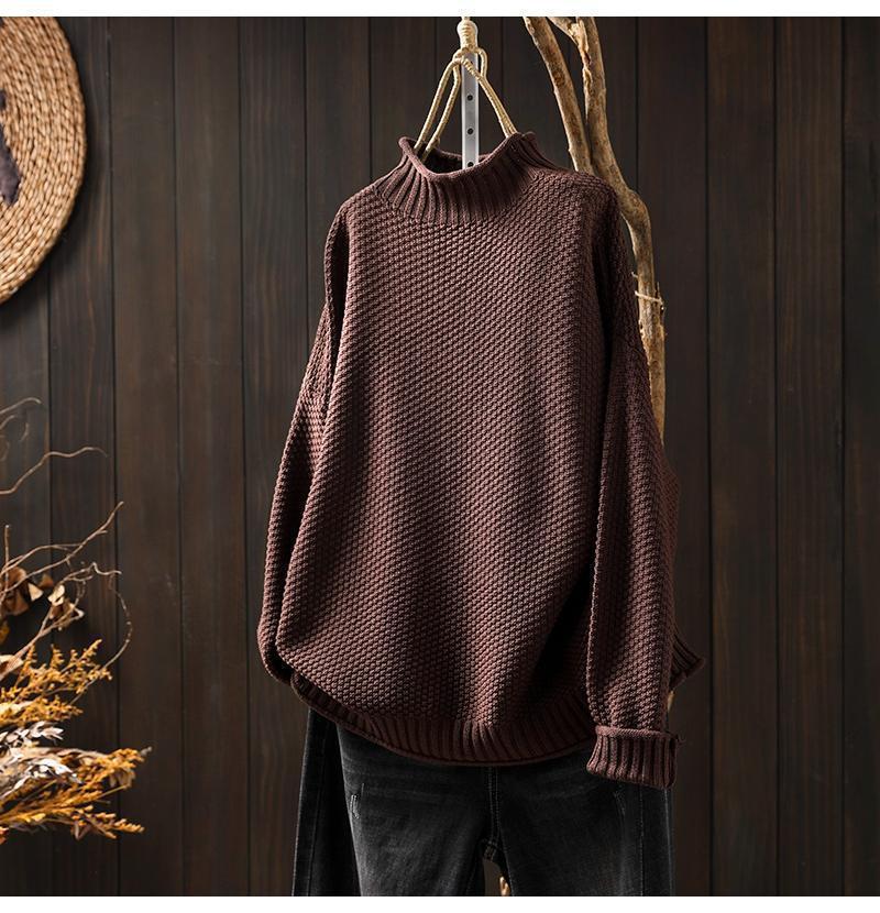 Isabella Cotton Oversized Mock Neck Sweater | Waffle Knit Ribbed Sweater