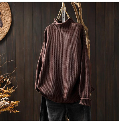 Isabella Cotton Oversized Mock Neck Sweater | Waffle Knit Ribbed Sweater
