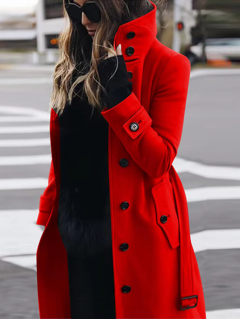 Isabella Wool Tailored Trench Coat | Belted High Collar Coat