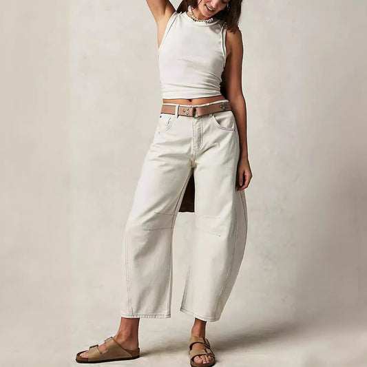Veronica Cotton Ribbed Tank Two-Piece Set | Cropped Crewneck Set