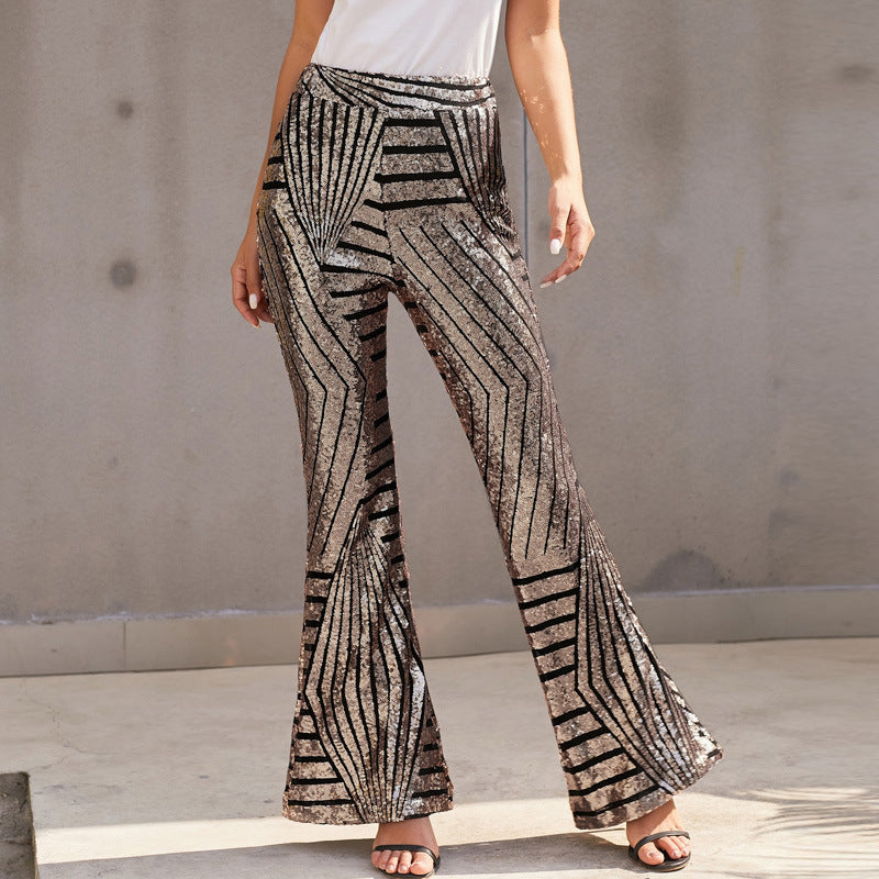 Amelia Sequin Overlay Wide Leg Trousers | High Waist Evening Trousers
