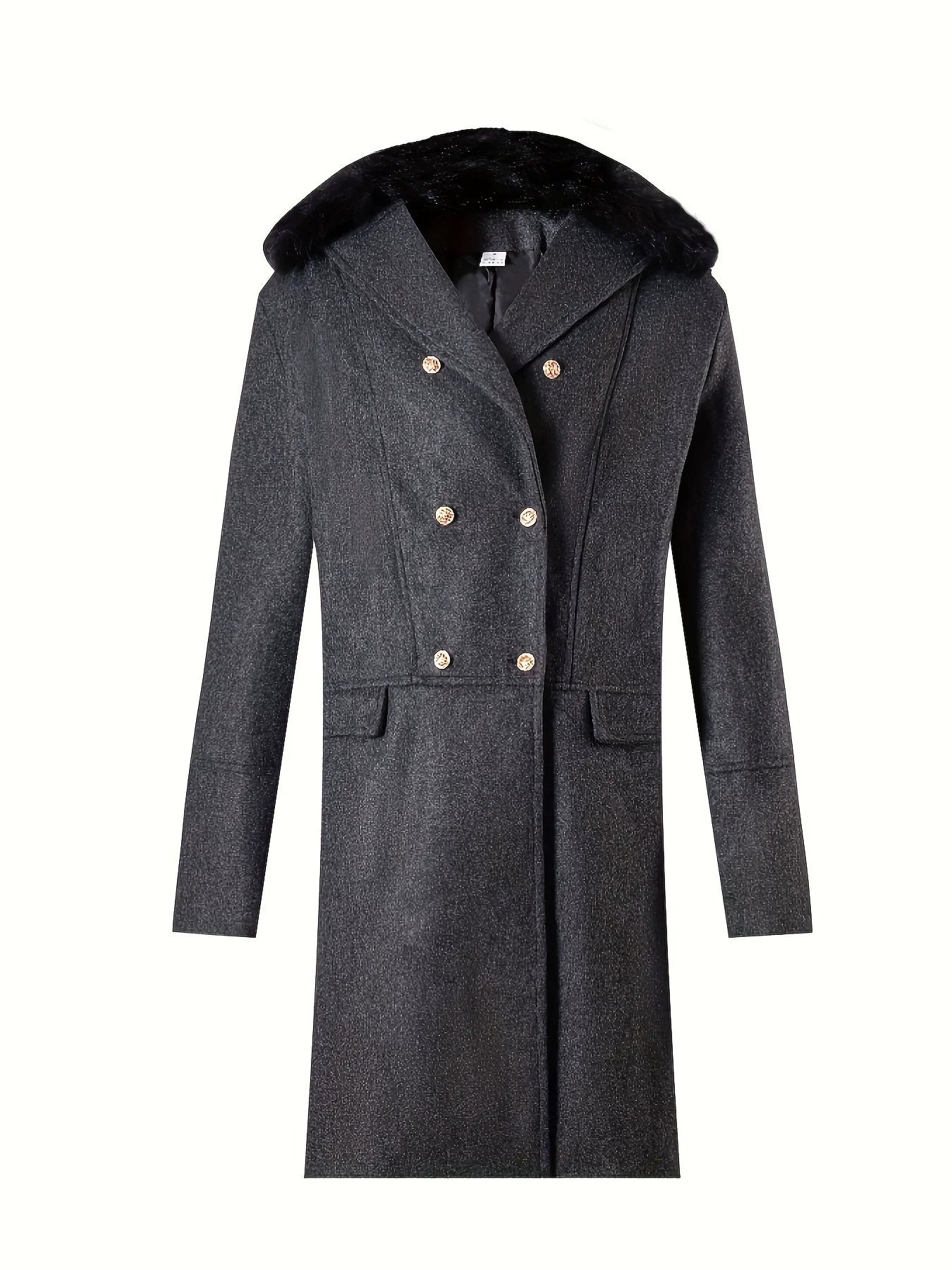 George Wool Double-Breasted Overcoat | Fur Collar Mid-Thigh Overcoat