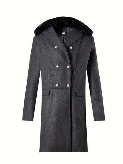 George Wool Double-Breasted Overcoat | Fur Collar Mid-Thigh Overcoat