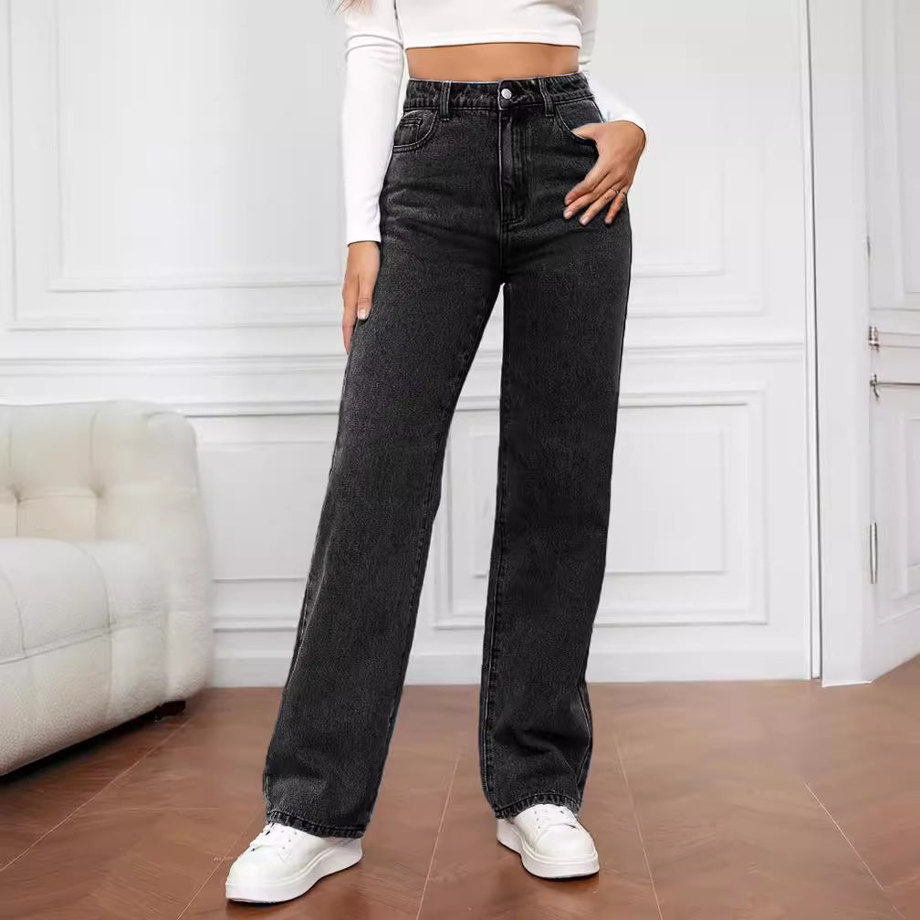 Isabella Cotton Slim Fit Crop Top And Denim High Waist Straight Leg Jeans Two-Piece Set | Casual Women Set