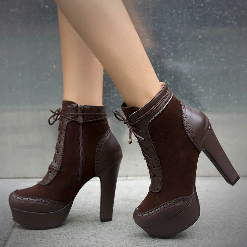 Rosie Suede Wingtip Brogue Ankle Boots | Block Heel Platform Boots