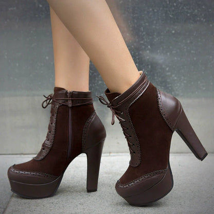 Rosie Suede Wingtip Brogue Ankle Boots | Block Heel Platform Boots