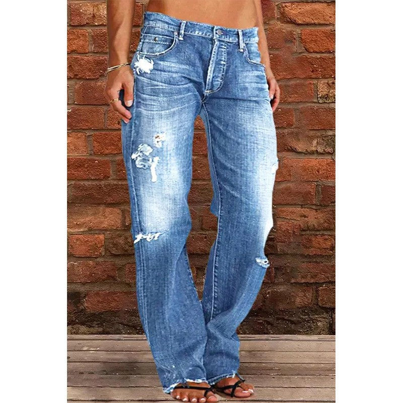 Silvia Denim Relaxed Fit Flared Jeans | Distressed Raw Hem Jeans