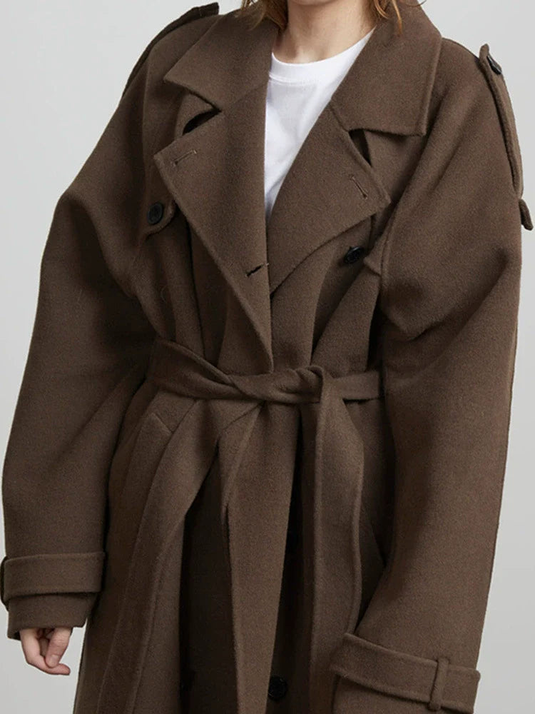 Isabella Wool Double-Breasted Trench Coat | Oversized Belted Trench Coat