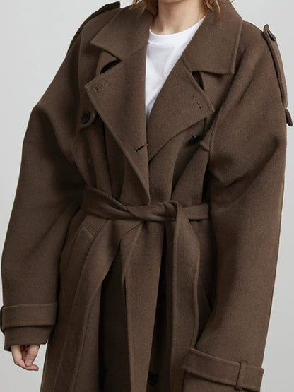 Isabella Wool Double-Breasted Trench Coat | Oversized Belted Trench Coat