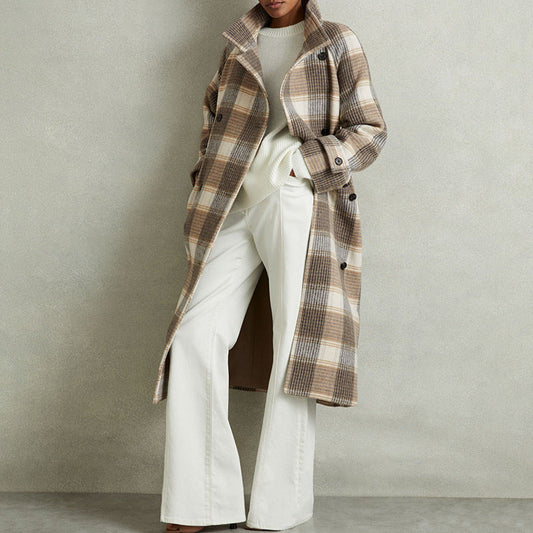 Daisy Wool Double-Breasted Trench Coat | Plaid Oversized Trench Coat