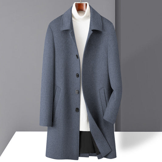 Archie Wool Knee-Length Coat | Notch Lapel Button Front Coat