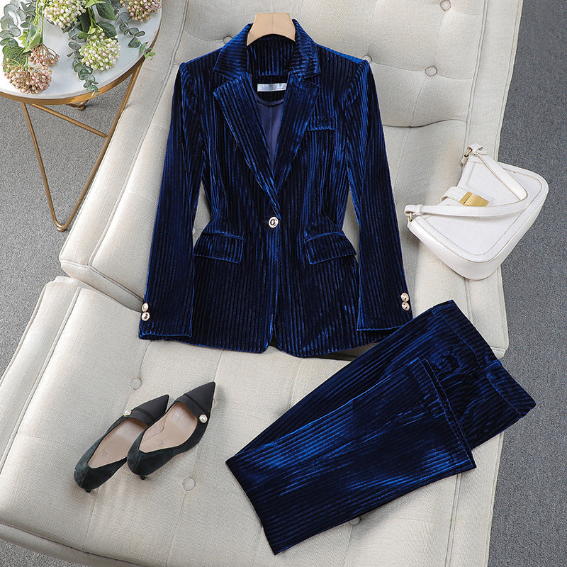Isabella Corduroy Tailored Pantsuit | Single-Breasted Business Casual Set