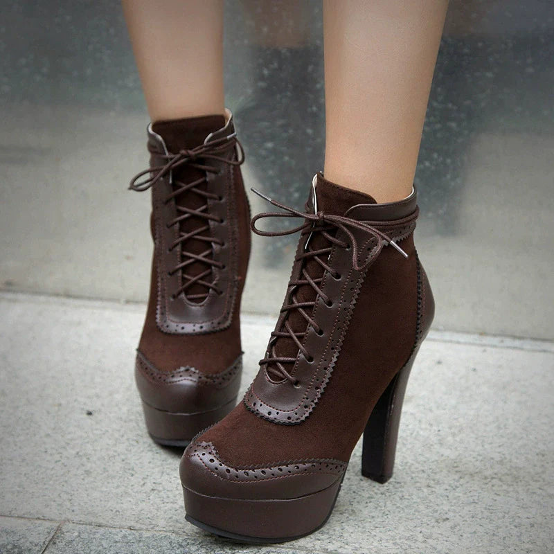 Rosie Suede Wingtip Brogue Ankle Boots | Block Heel Platform Boots