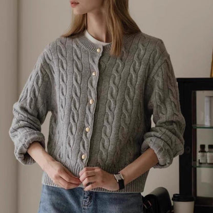 Isabella Wool Cable Knit Cardigan | Cropped Button Front Cardigan