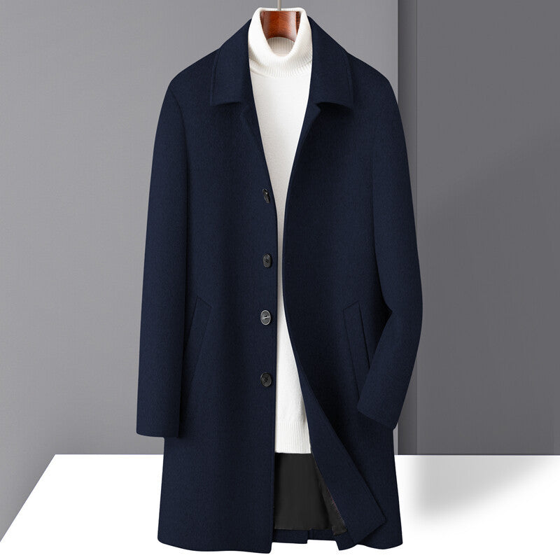 Archie Wool Knee-Length Coat | Notch Lapel Button Front Coat