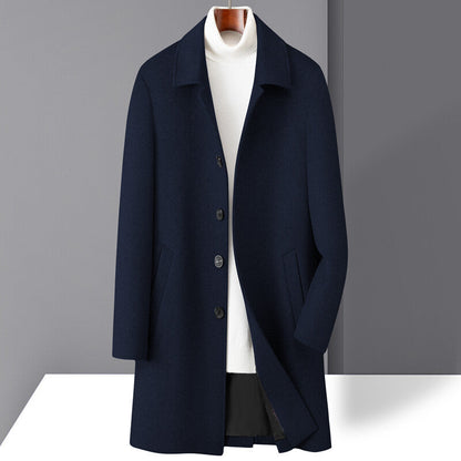 Archie Wool Knee-Length Coat | Notch Lapel Button Front Coat