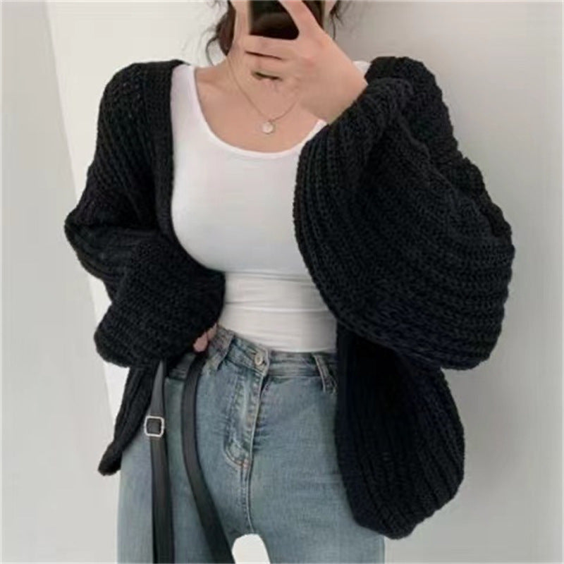 Isla Cotton Oversized Cardigan Sweater | Ribbed Balloon Sleeve Cardigan Sweater
